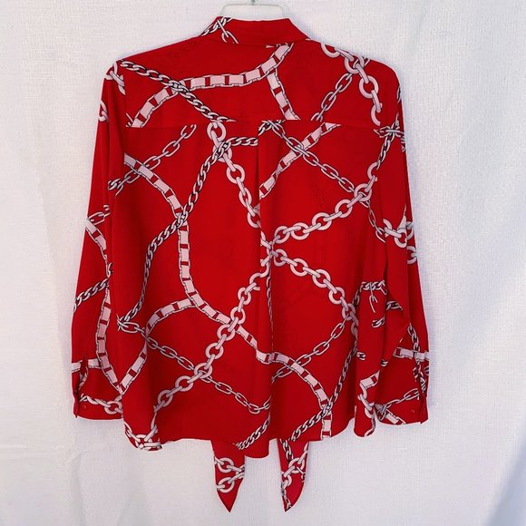 SUSAN GRAVER Chain Link Long Sleeve Tie Front Shirt - Picture 2 of 4